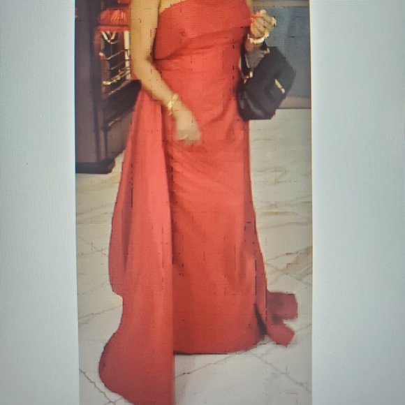 Taffeta Mermaid Evening Dress w/ Overskirt Strapless Long mermaid Dubai Gown - Picture 2 of 11